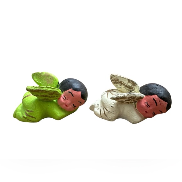 Mexican Made‎ (2) Baby Angles Hand Painted Clay Art Multicolored Pair Artistic - Picture 1 of 6